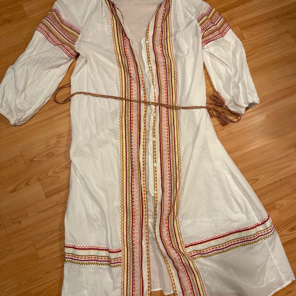 Zara White Kaftan Bohemiam Embroidered Dress Beach Cover Up